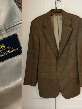 Brooks Brothers Brown Windowpan Wool Blazer
